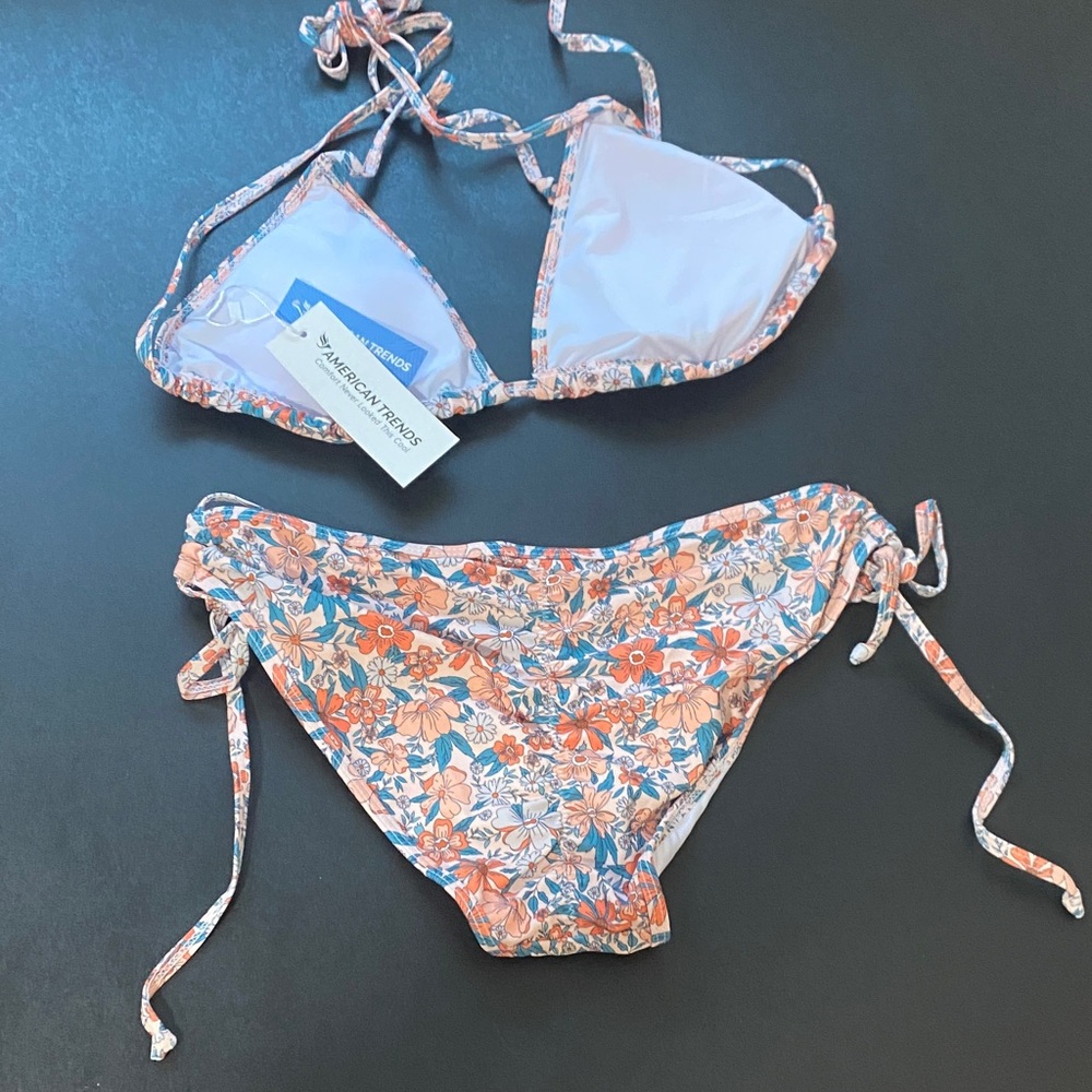 Women’s Triangle Halter Bikini Two Piece Swimsuit Bathing Suit  Side Tie Floral - Picture 7 of 12
